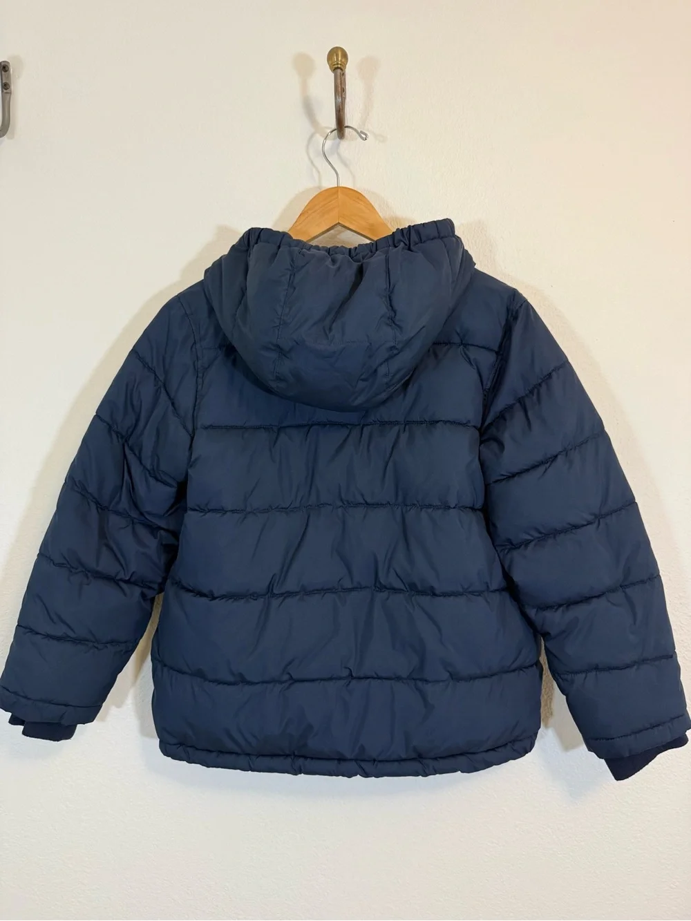Crewcuts Navy Hooded Puffer Jacket boys large hood ski winter coat j crew snow